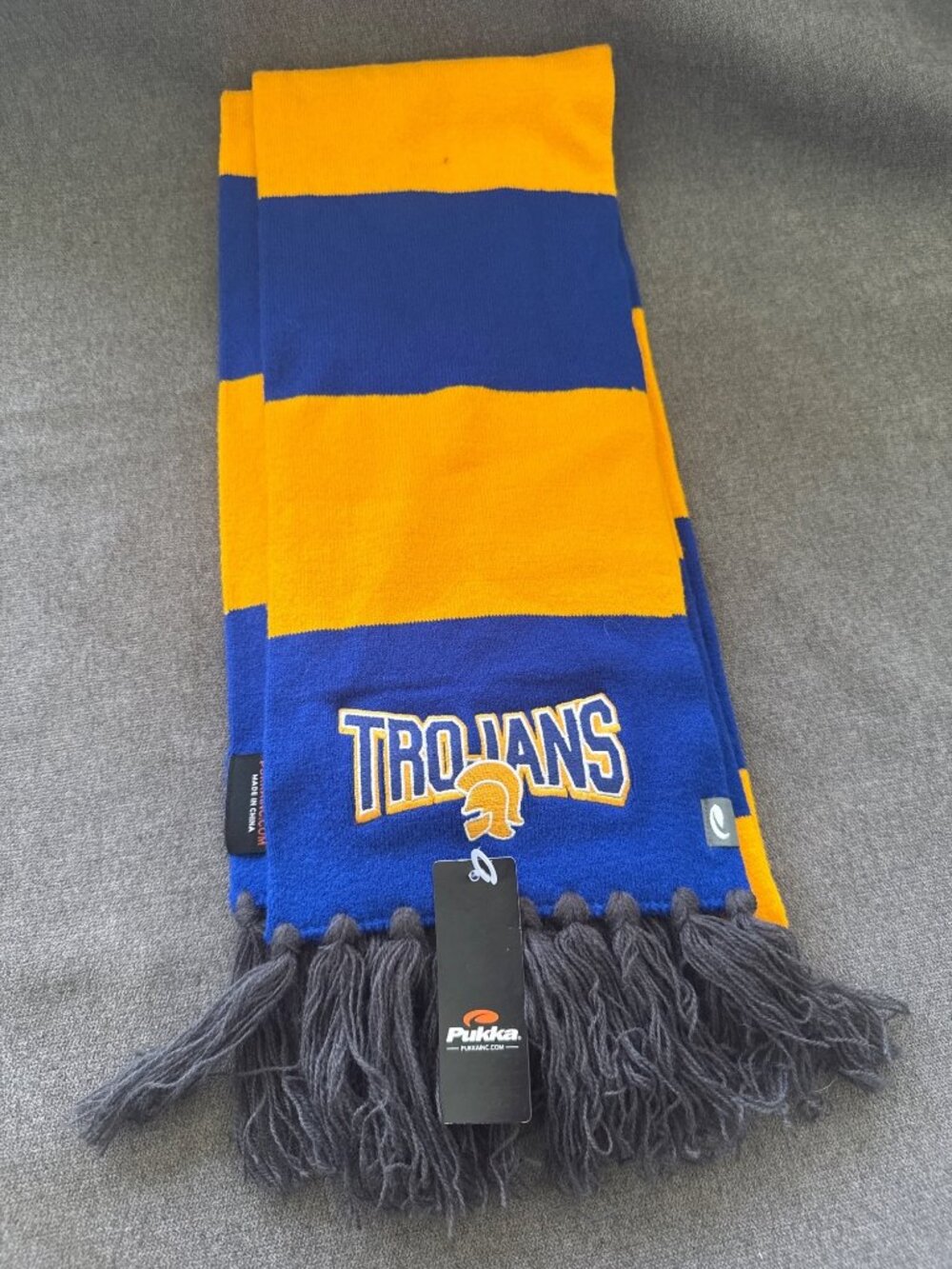 Trojans Blue & Gold University Striped Knit Scarf  Fringe Pukka Sports